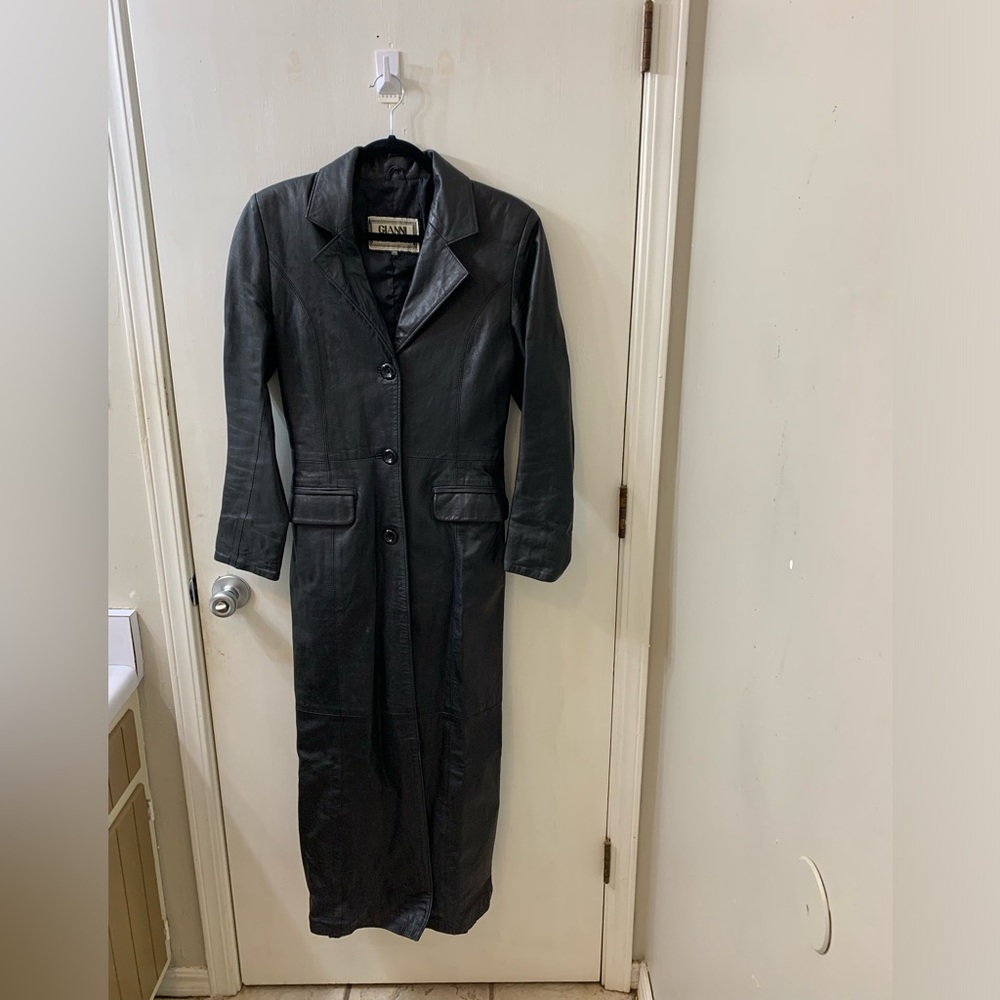 90's Vintage Versace Full Length Leather Coat